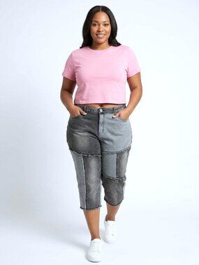 ASHLEY STEWART Colorblock Patchwork Capri Denim Jeans. Plus Size 18